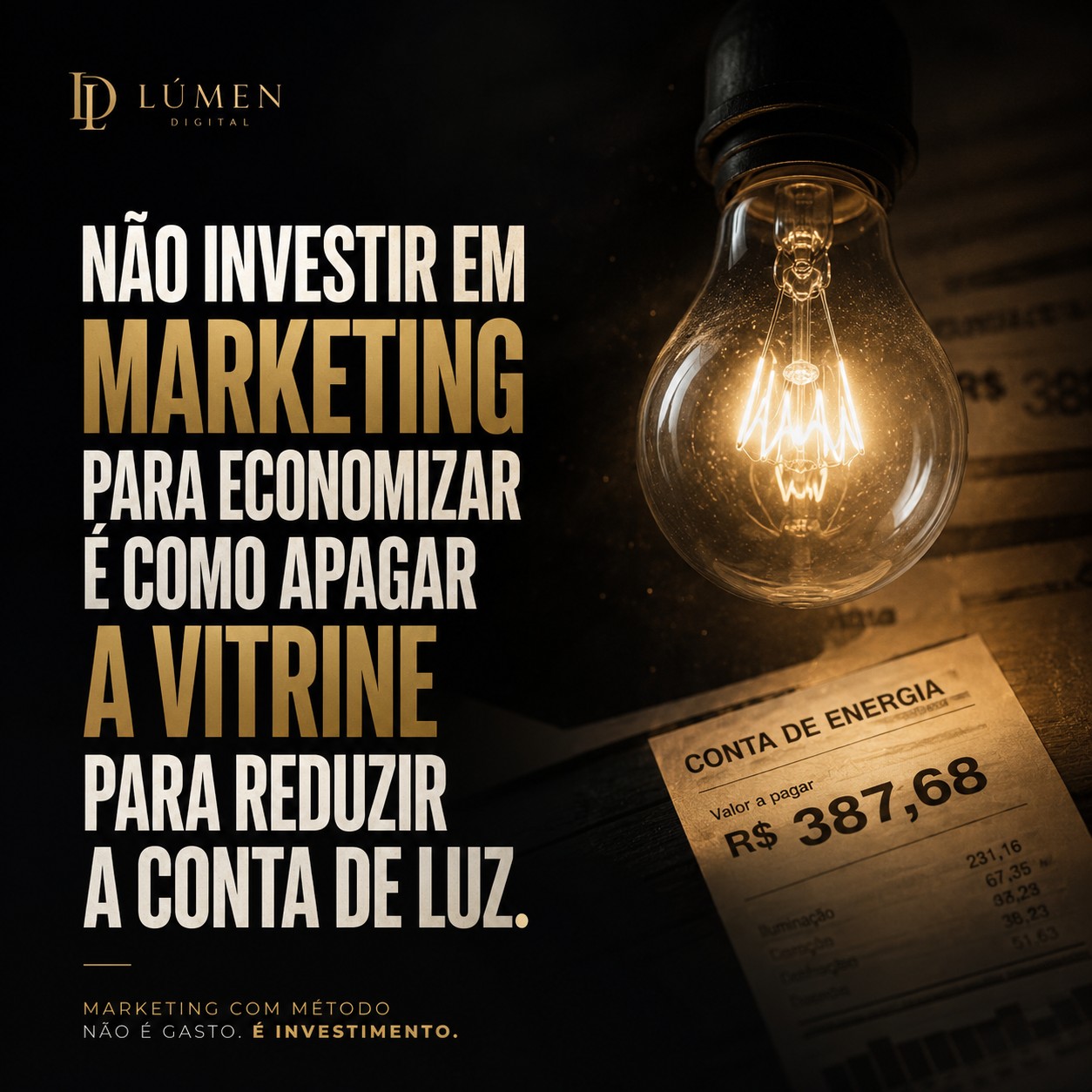 Peça da Lúmen Digital sobre marketing com método e luz dourada