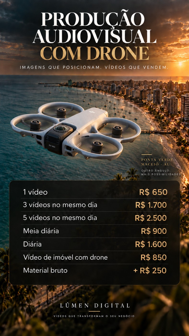 Peça promocional de drone sobre o litoral de Ponta Verde em Maceió