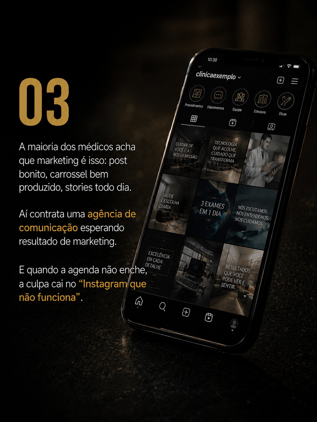 Peça editorial sobre marketing médico além do Instagram